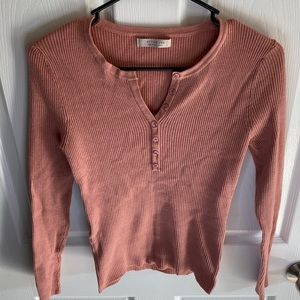 Peach Long Sleeve Henley